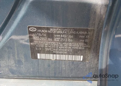 2015 Hyundai Sonata Limited from USA, damaged, VIN 5NPE34AFXFH041416